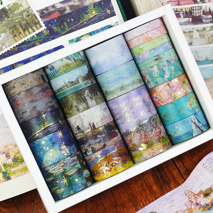 24 Rolls/Box Oil Painting Theme Washi Tape Set, Gilded Style Design Decorative Handmade DIY Decoration Materials Tape