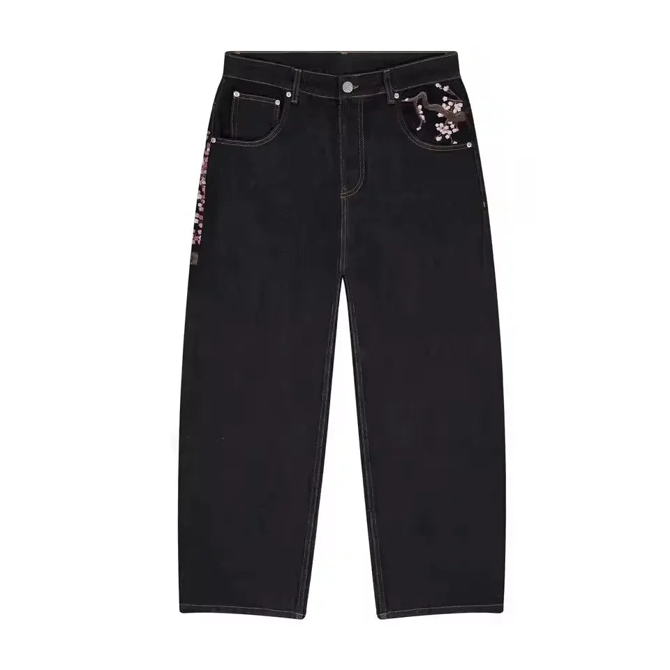 Hip-hop gold coin jeans Y2K retro low waist wide leg zipper pants y2k clothing men's fashion embroidered loose jeans