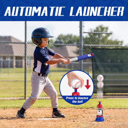 3 In 1 Kids Baseball Toy Set, With Hanging Ball Holder/Standing T-BALL/Auto Launcher/6 Baseballs, Adjustable Height Baseball Set Indoor Outdoor Sports Gift Toy Birthday Halloween Christmas Gift