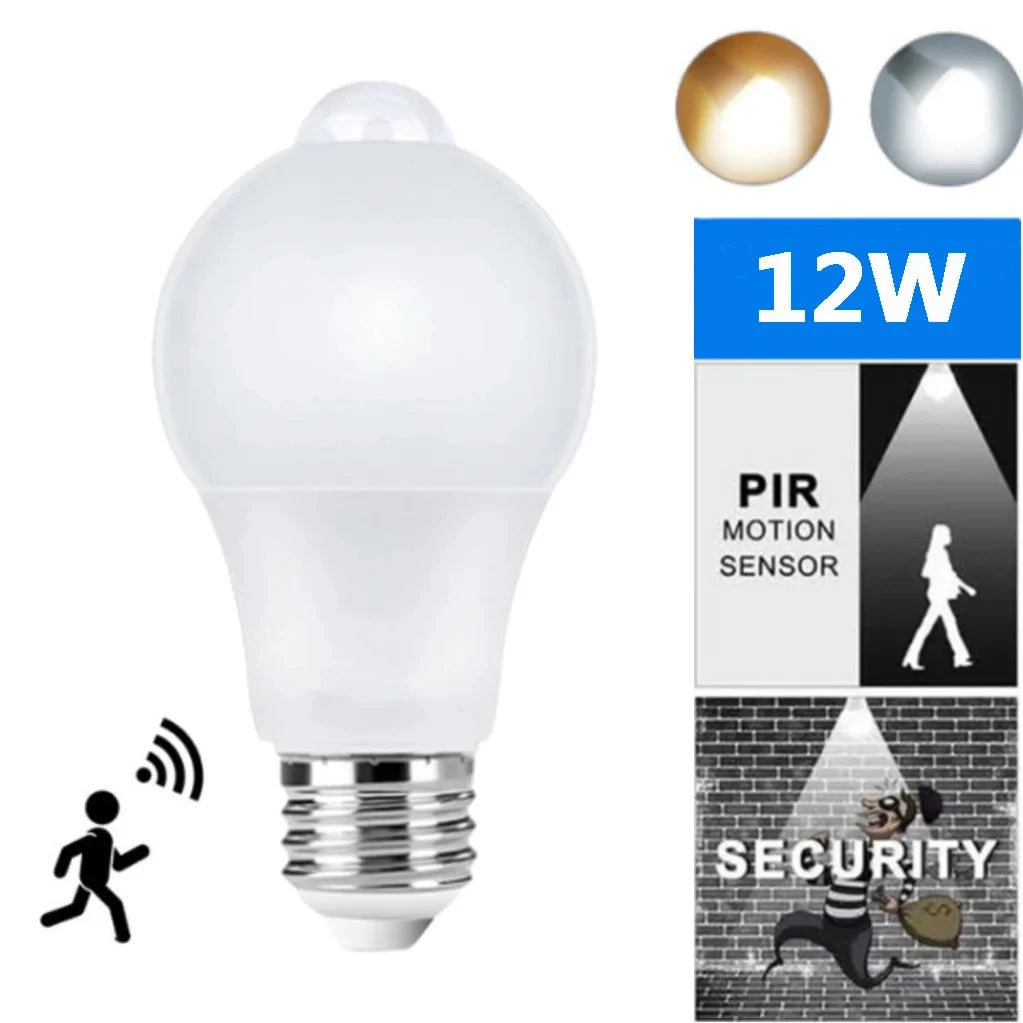 220V Motion Activated 12W Smart Bulb PIR Motion Sensor ON/OFF Home Lights Lamp LED Light Bulb with Motion Sensor