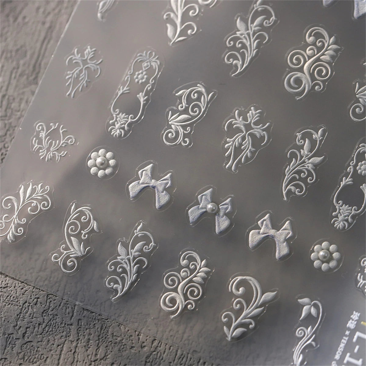 1pcs 5D Diamond Japanese White Lace Bow Nail Art Stickers Pearl Rhinestones Nail Decoration Adhesive Decals Slider DIY Accessory