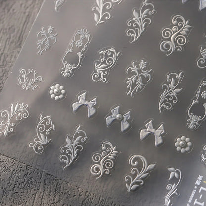1pcs 5D Diamond Japanese White Lace Bow Nail Art Stickers Pearl Rhinestones Nail Decoration Adhesive Decals Slider DIY Accessory