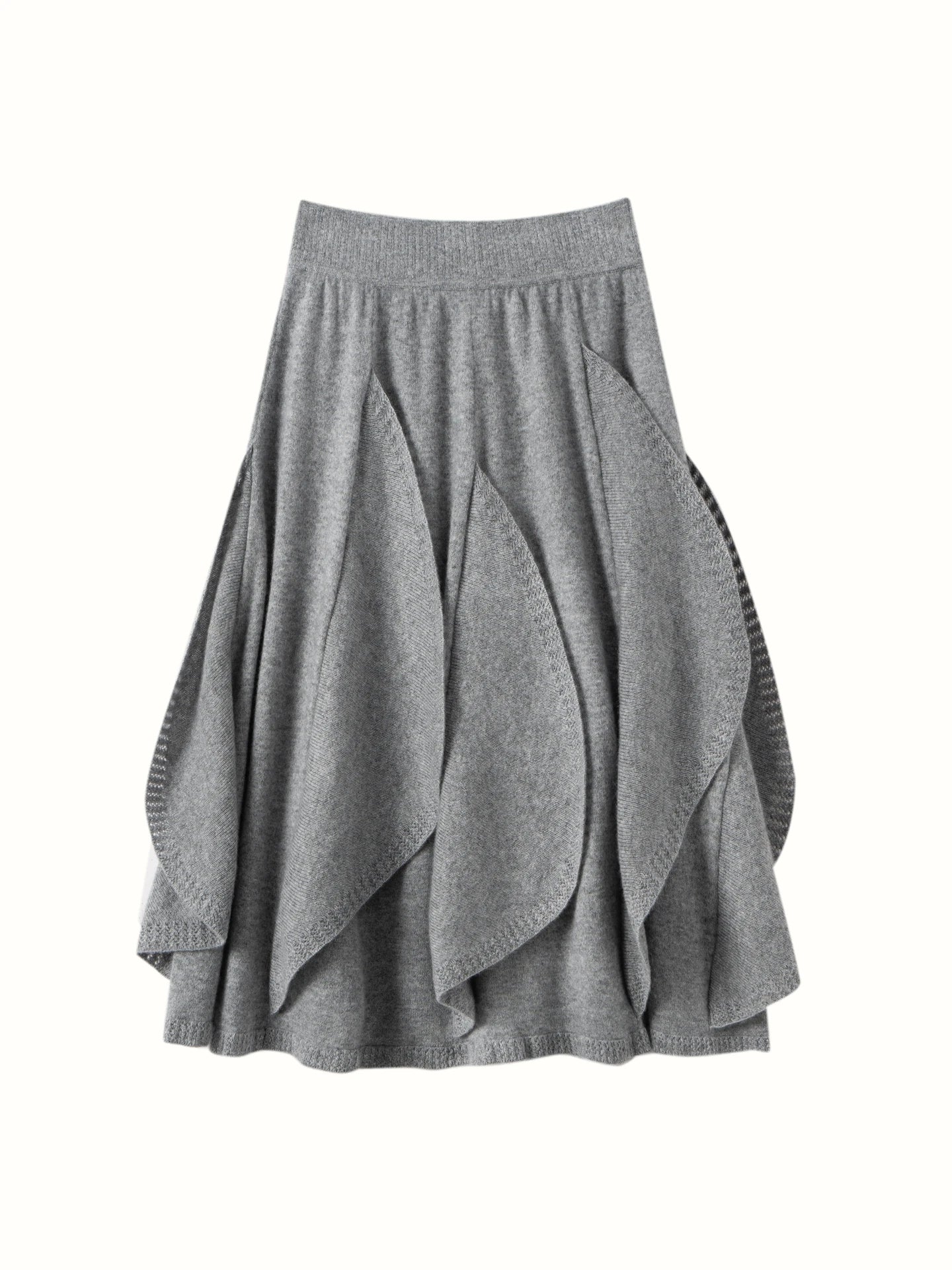 French 100% Pure Cashmere Skirt Ruffle Irregular A-line Soild Midi Sirt Autumn Winter Women Elegant Pleated  Knit Dress Fashion