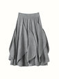 French 100% Pure Cashmere Skirt Ruffle Irregular A-line Soild Midi Sirt Autumn Winter Women Elegant Pleated  Knit Dress Fashion