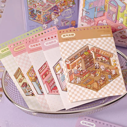 3D Diorama Sticker Book 20 Pages Mini Scene Cute Cartoon Animal Ghosts Theme DIY Scrapbook Toy Fun Stress Relief Kids Adult Gift