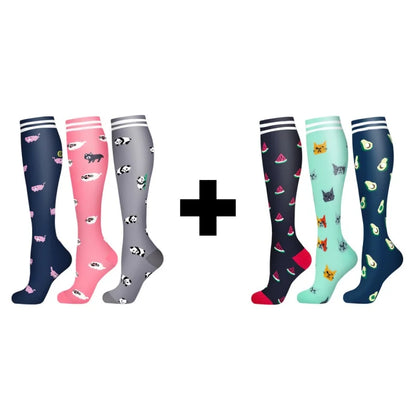 3/6Pairs Compression Socks Outdoor Sports Riding Compress Stretch Stockings Nurse Calf Pressure Leg Socks Swollen Varicose Veins