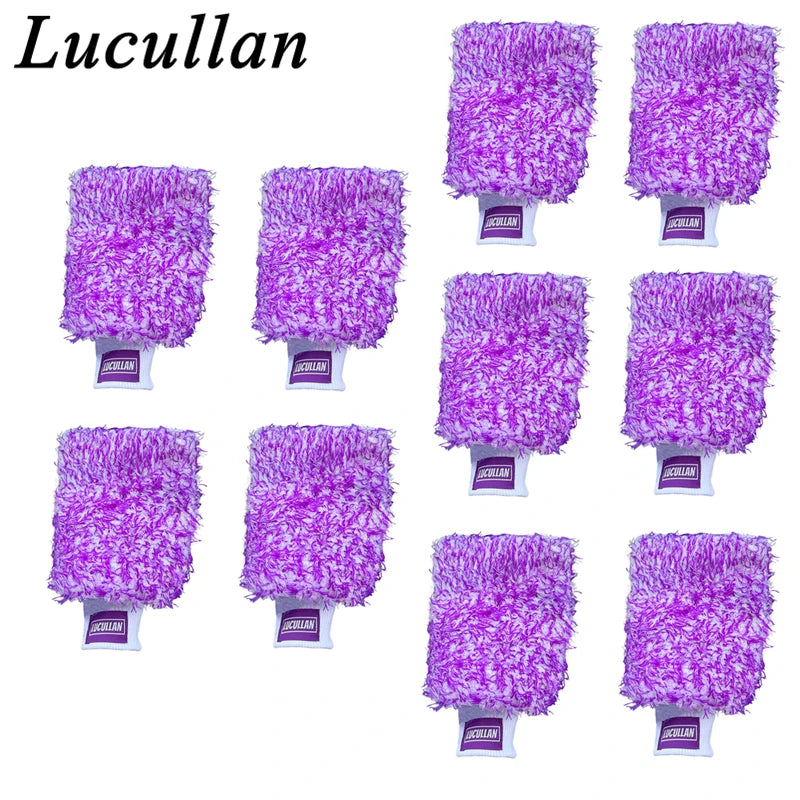 Lucullan Logo Premium Purple Microfiber Glove Super Absorbency Foam Stitch Inner Lining Car Wash Mitt