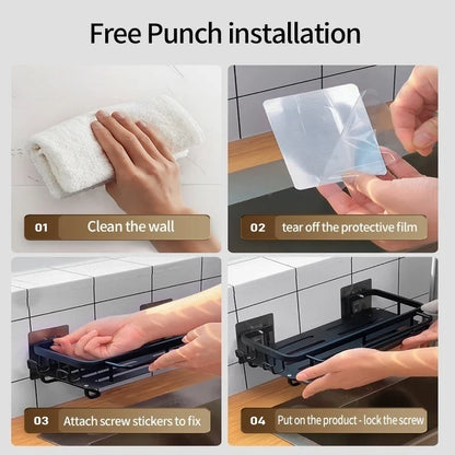 Multi-functional Kitchen Shelf, Drying Rack, Mop Storage, No-Drill Wall Mount, Home Spice Rack, Sink Faucet Basin