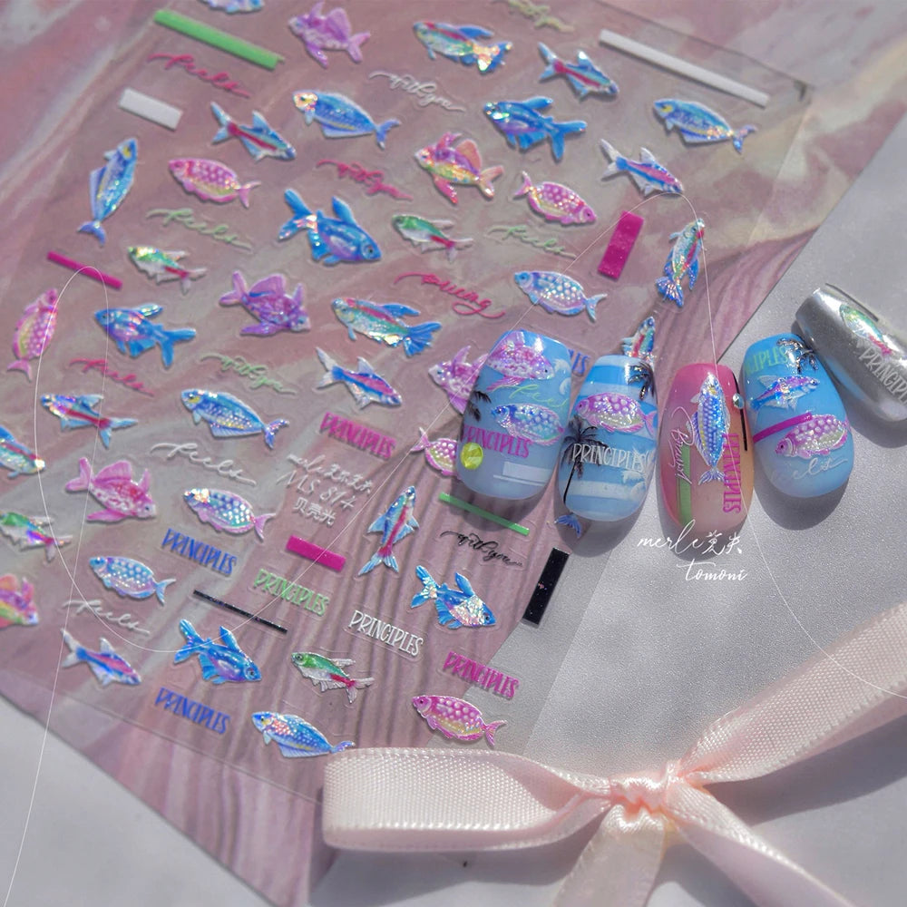 Ocean Shell Starfish Shell Conch Whale Dolphin Seahorse Coconut Tree Water Bubbles Self Adhesive Nail Art Sticker Manicure Decal