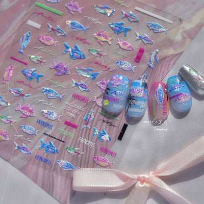 Ocean Shell Starfish Shell Conch Whale Dolphin Seahorse Coconut Tree Water Bubbles Self Adhesive Nail Art Sticker Manicure Decal