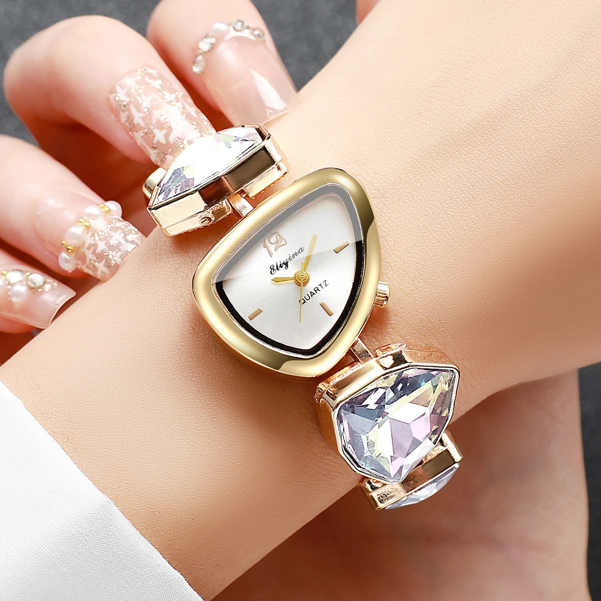 Elegant Rhinestone Bracelet Strap Women Watches Fashion Irregular Dial Ladies Quartz Wristwatch Reloj Mujer (Without Box)