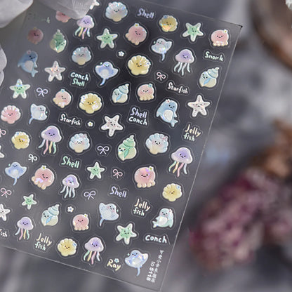 Shiny Blowing Bubble Nail Decorations Stickers 5D Shell Light Love Cat Bubble Transfer Slider Sticker DIY Summer Manicure Decals
