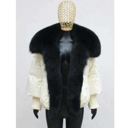 2024 Winter Women Warm Coat Oversized Real Fox Fur Collar Thick Luxury Outerwear New Fashion 90% Goose Down Jacket