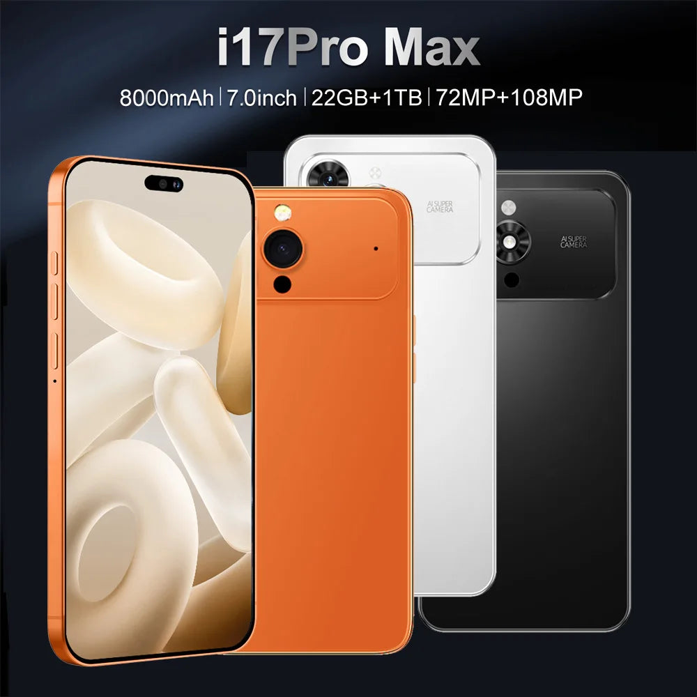 New Smartphone 5G Ai For 17 Pro Max 7.3HD 22G+2TB Mobile Phones Android Dual Sim 7800mAh Unlocked Cell Phone Global Version