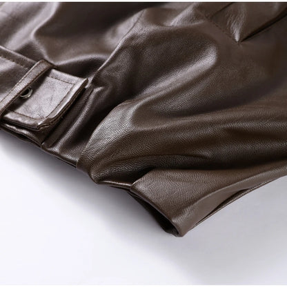Street Women's Belt Leather Jackets Loose Lapel Zipper Long Sleeve Pockets Female Coats 2026 Autumn Lady Fashion Y2k Outwear