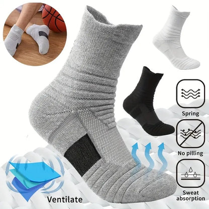 3pairs/Lot Men's Socks Compression Stockings Breathable Basketball Sports Cycling Socks Moisture Wicking High Elastic Tube Socks