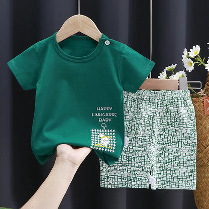 Summer Casual Baby Set Dinosaur Style Stripe T-shirt+Shorts 2Pcs Clothes for Boys Girls Soft Cotton Infant Outfit