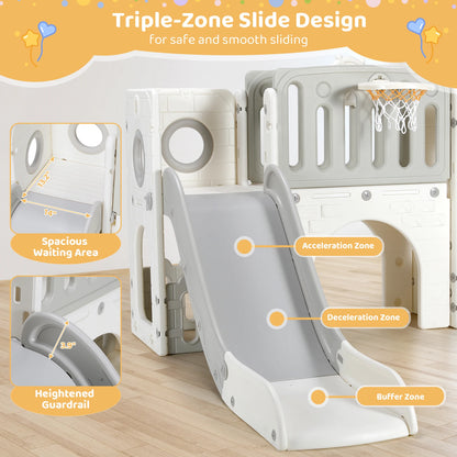 Toddler Slide, 9 in 1 Kids Slide and Climber Playset Indoor Outdoor Playground for Children, w/Basketball Hoop & Ball Telescope