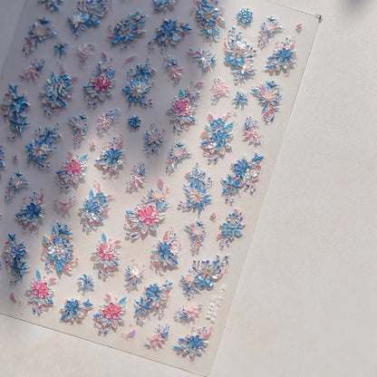 White Flower Petal Cherry Blossom Peach Blossom Falling Petal Floral Gradient 5D Self Adhesive Nail Art Sticker Manicure Decals