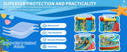 Garvee Kids Bouncy Castle with Water Slide, Large Inflatable with Blower, Jumping Area, Water Gun, Splash Pool, Outdoor Slide, Children’s Play Bouncer for Indoor or Outdoor Garden Games, Backyard Toy