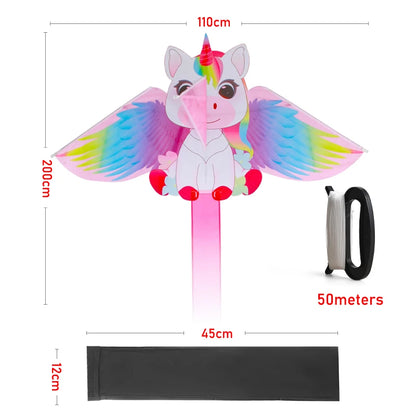 Yongjian Pink Unicorn Kite, a small kite ideal for beginners, easy to fly, comes with a 50-meter kite line