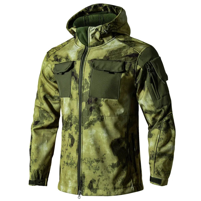 New Shark Shell Beetle Suit Winter Camo Fleece Lined Thickened Softshell Jacket Pants Set Plus Size Windproof Thermal Outdoor Ge