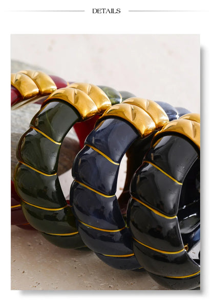 Yhpup Exclusive Multi-Color Acrylic Resin Wide Statement Bracelet Bangle Stainless Steel Autumn Winter Sweater Wrist Jewelry