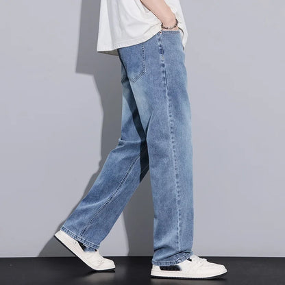 New Arrival American Vintage Wide Leg Elastic Denim Pants for Men Loose Straight Fit Flowy Versatile Casual Pants