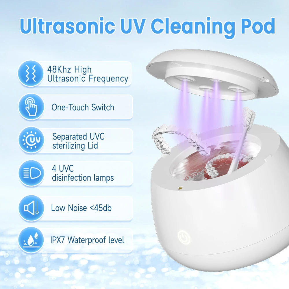 KUNPHY UV Light Ultrasonic Retainer Cleaner 200ML Denture Cleaner for Aligner Night Guard Braces Toothbrush Dental Appliances