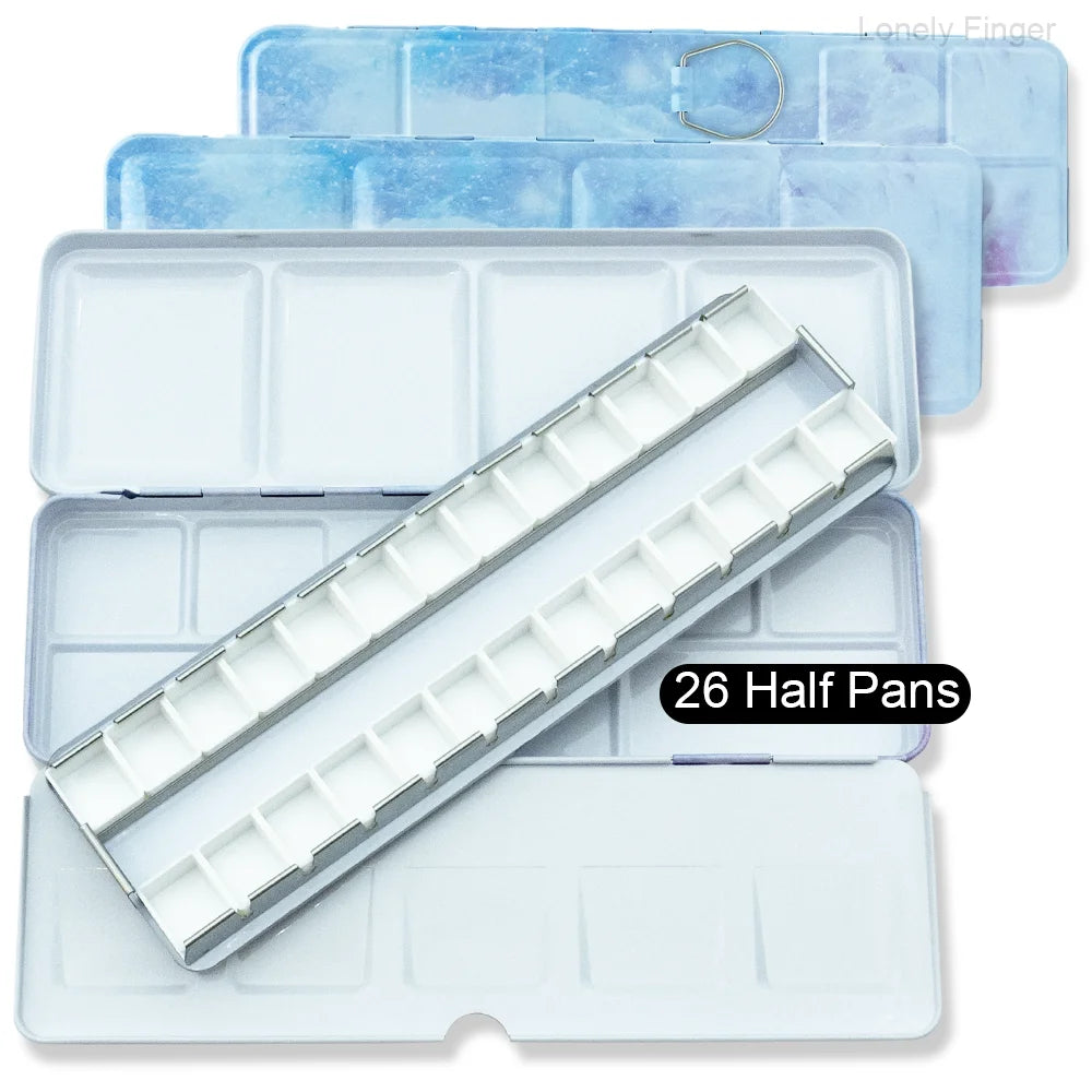 Empty Metal Watercolor Tin Palette Box With 14/26/52pcs Detachable Empty Watercolor Half Pans For DIY Travel Watercolor Palette