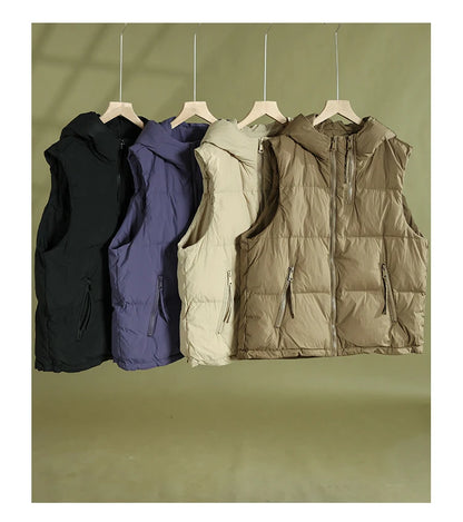 Schinteon Women 90% White Duck Down Vest with Hood Autumn Winter Over Size Casual Sleeveless Jacket Top Fashionable Gilet 2026