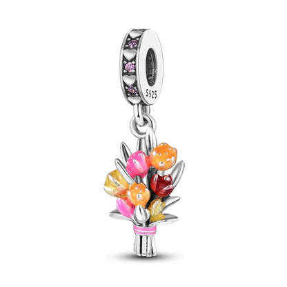 Original 925 Sterling Silver Charm Beads Clover Sunflower Tulip Carnation Pendant For Women Jewelry Fashion Gift