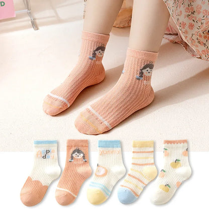 5 Pairs 1 To 12 Years Children's Socks 2026 Spring Summer Baby Boys Girls Cotton Mesh Breathable Thin Soft Cute Socks Kids Socks