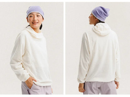 Unisex Lightweight Cloud Velvet Hooded Quick-Dry Shirt for Outdoor Sports: Classic Hood, Elastic Cuffs & Brand Logo Details