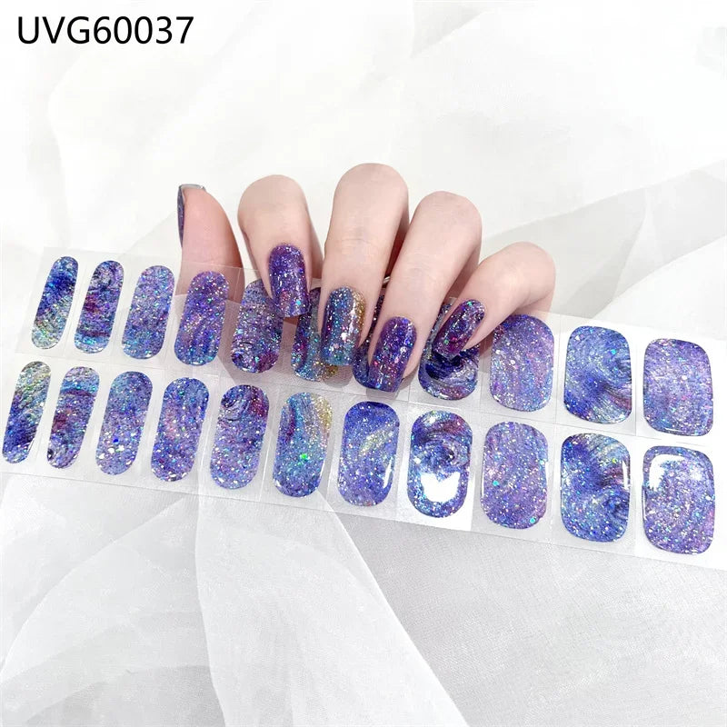 16/18/20Tips Semi-Cured Gel Nail Strips Adhesive Full Cover Stickers for Nails UV Lamp Need Press On Nails Fashion Manicure