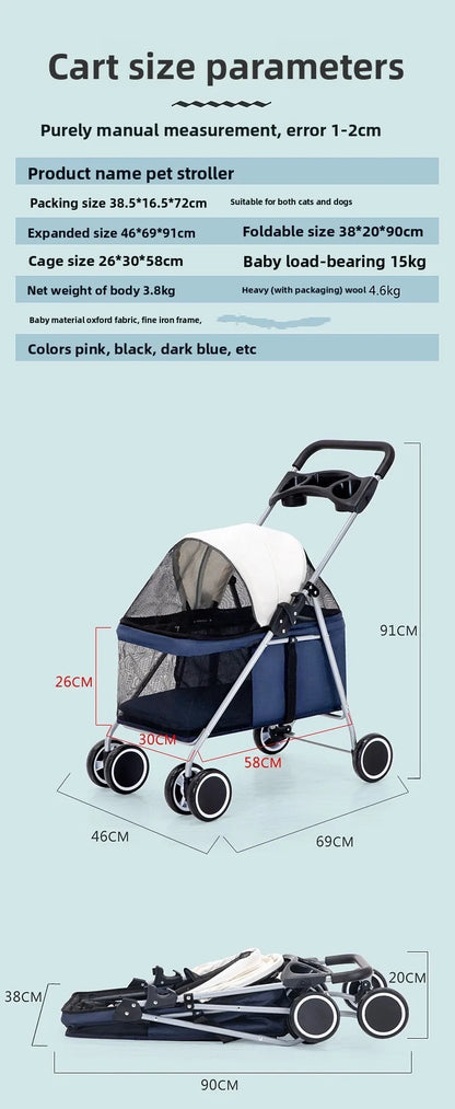 Outdoor Portable Folding Pet Stroller Small Cat Dog Rabbit Hamster Lightweight Vehicle Compatible Carrier Pet Trolley