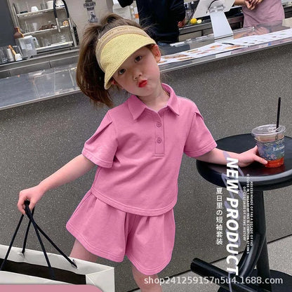 2-8 Years Summer Girls Clothing Set Casual Outdoor Short Sleeve Polo T-shirt +Pants 2Pcs Suit For Kids Children Comforts Outfit