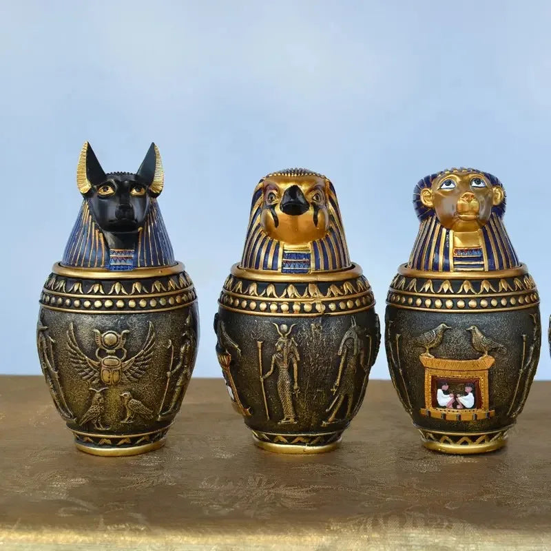 Egyptian Canopic Jar Pet Memorial Urn Anubis Decor Ceramic Ash Keeper Home Art Sculpture Handmade Funeral Keepsake