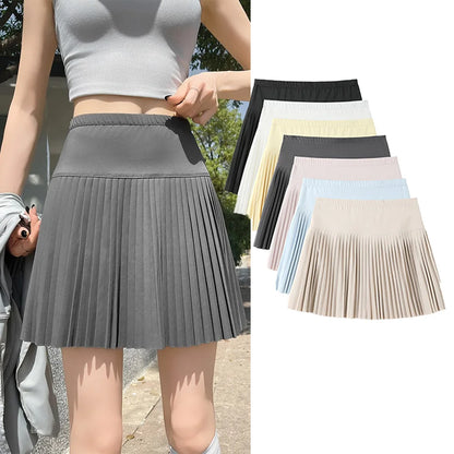 Korean Style Women Pleated A-line Skirts With Pants Mini Skirts Elastic Waist Casual High quality Summer A-line Skirts