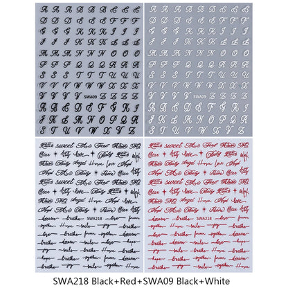 4pcs English Letter Nail Stickers Gothic Style Y2K Cool Design Roman Letter Alphabet Adhesive Nail Decal DIY Manicure Decoration