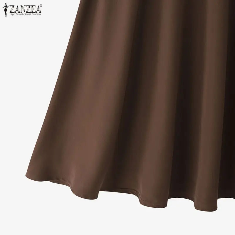 ZANZEA Elegant Maxi Skirts 2026 Women Elastic Waist Jupes Casual Faldas Saia Belted High Waist Fashion Solid Street Overskirts