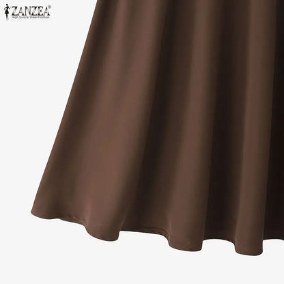 ZANZEA Elegant Maxi Skirts 2026 Women Elastic Waist Jupes Casual Faldas Saia Belted High Waist Fashion Solid Street Overskirts