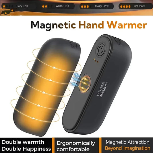 2-in-1 Magnetic Rechargeable Hand Warmers Electric Portable Handwarmers Long Lasting Safe Heating Warmer Pocket Heater