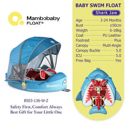 Mambobaby Float Safe Solid Core Comfort Skin-friendly Design with Canopy Baby Swimming Ring Toddler Pool Float Infant Water Ring