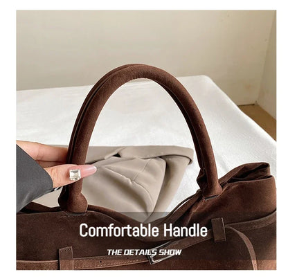 Vintage Satin-Leather Tote Bag – Casual Style with Buckle Closure, Large Capacity for Commuting & Everyday Shoulder Carry