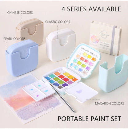 16 Colors Mini Portable Solid Watercolor Paint Set with Brush & Palette Travel Sketching Painting Box for Art Drawing Sketching