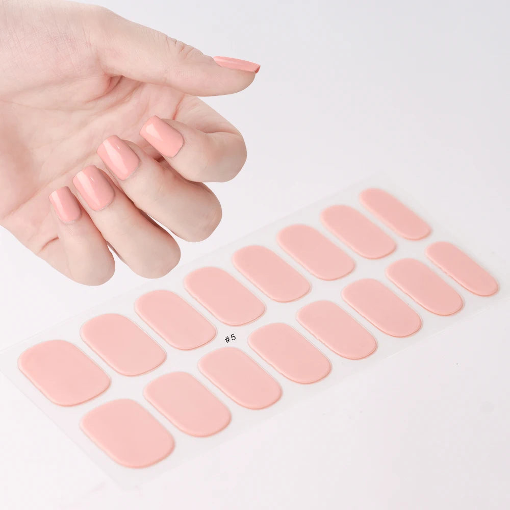 16Tips White French Semi-Cured Gel Nail Patch Sliders Full Cover Gel Nail Stickers For UV Lamp Adhesive Decals Manicure Patch #7
