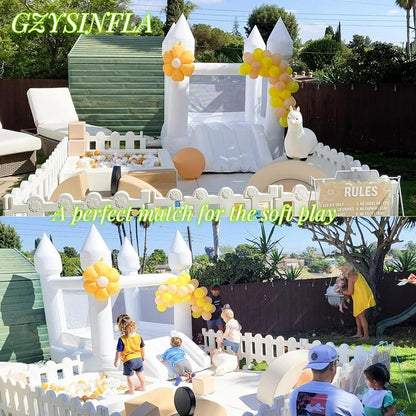 Inflatable Bounce House White Jumping Castle With Ball Pool Slide Children Birthday Party Decoration Gift Wedding Bouncy Castle