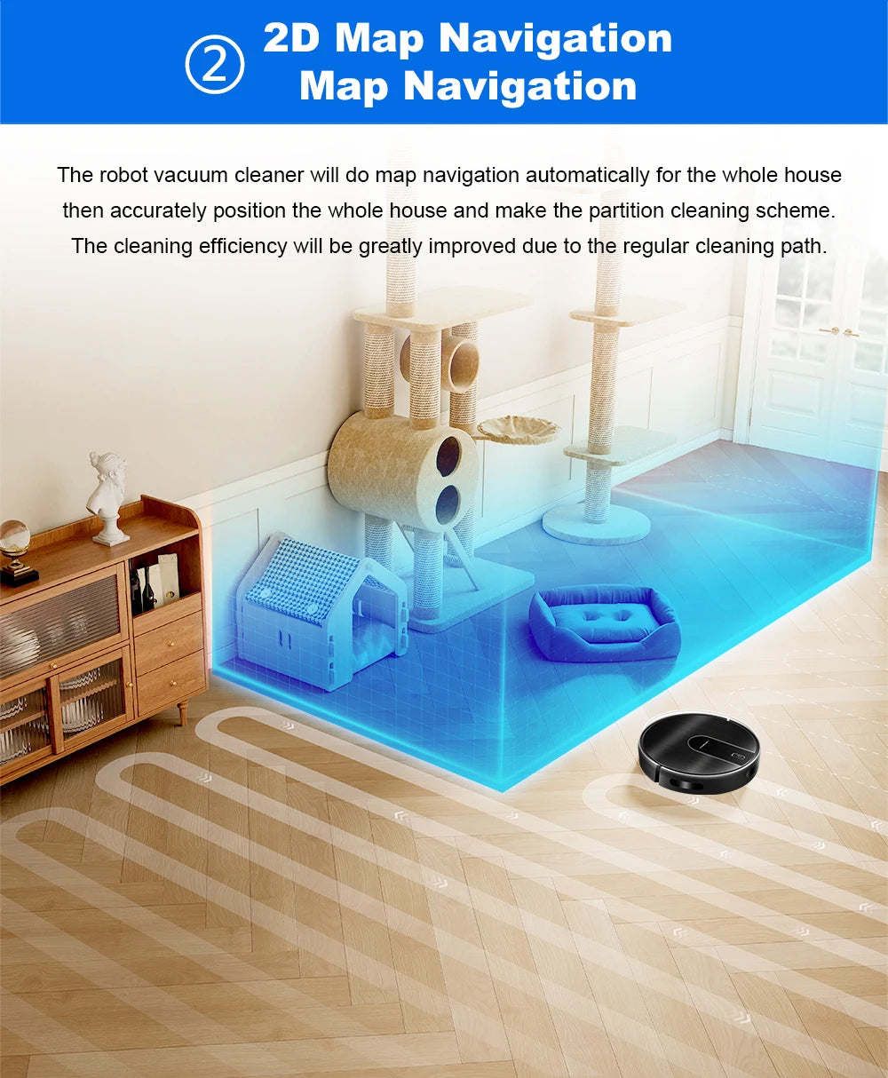 Robot Vacuum Cleaner LIECTROUX N7S-U,Smart Mapping,WiFi App,6KPa,5200MAH ,Brushless Motor,Ideal for Pet Hair