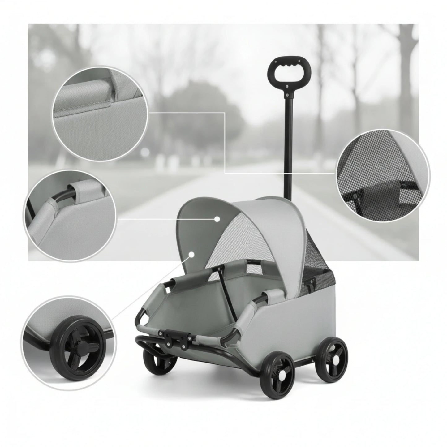 Four-Wheel Pet Stroller Compact Dog Stroller with Canopy Easy-to-Maneuver Roomy for Dogs, Outdoor Walks, Travel
